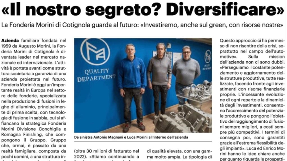 The Italian newspaper &quot;Il resto del carlino&quot; has dedicated an article to Fonderia Morini
